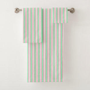 Mint green, pink and white candy stripes bath towel set