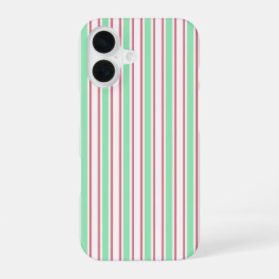 Mint green, pink and white candy stripes iPhone 16 case