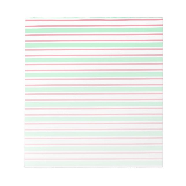 Mint green, pink and white candy stripes notepad (Front)