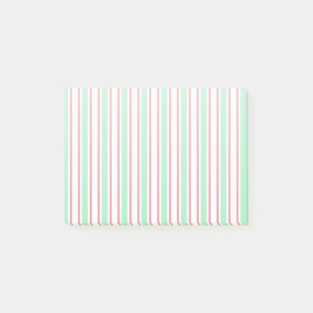Mint green, pink and white candy stripes post-it notes (Front)