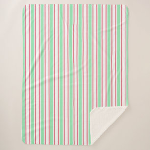 Mint green, pink and white candy stripes sherpa blanket