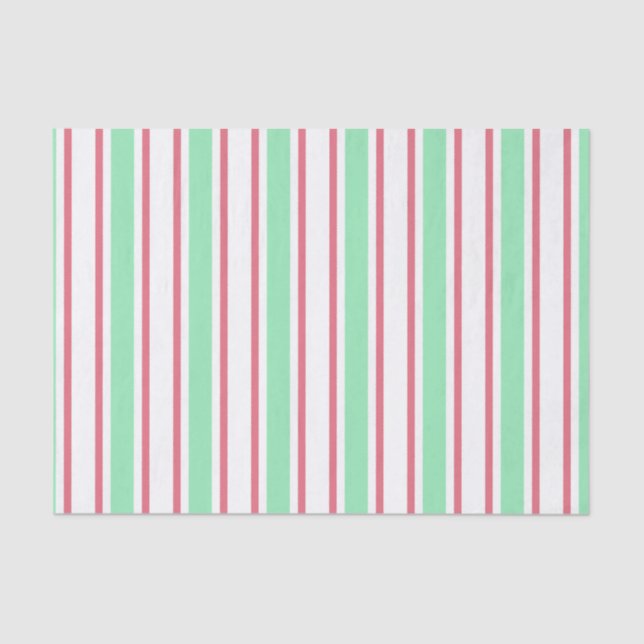 Mint green, pink and white candy stripes tissue paper (Front)