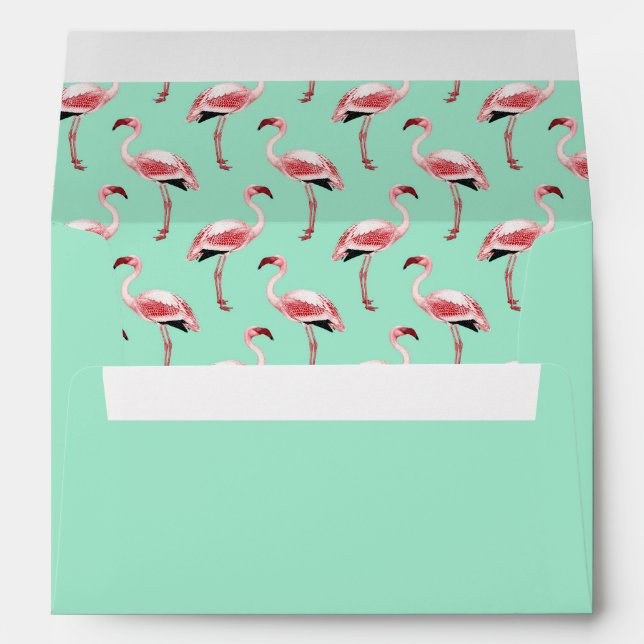 Mint green Pink flamingo tropical summer trend Envelopes (Back (Bottom))