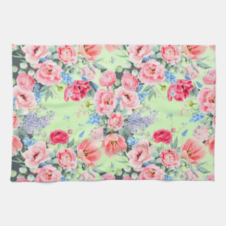 Mint Green Pink Floral Kitchen Towel
