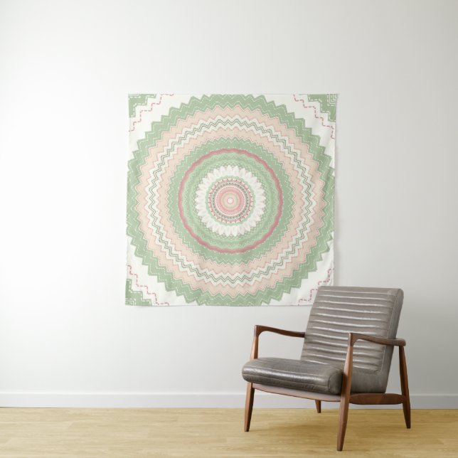 Mint Green Pink Mandala  Tapestry (In Situ)