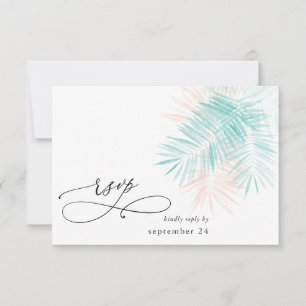 Mint Green & Pink Palm Leaf on White w Meal RSVP