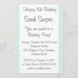 Mint Green Pinstripes Birthday Party Invitation