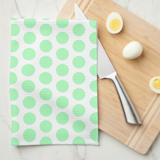 Mint Green Polka Dot Kitchen Towel (Quarter Fold)