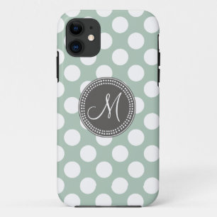 Mint Green Polka Dot Monogram iPhone 11 Case