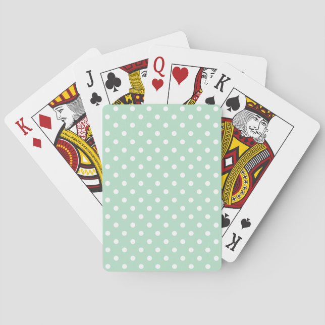 Mint Green Polka Dotted Basic Playing Cards (Back)