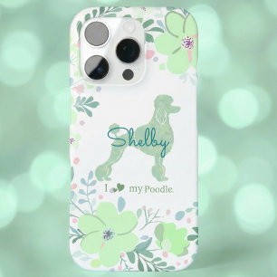 Mint Green Poodle Custom Name with Floral Wreath iPhone 16 Pro Case