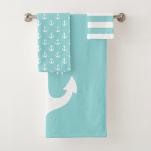 Mint Green Preppy Anchor Monogram Bath Towel Set