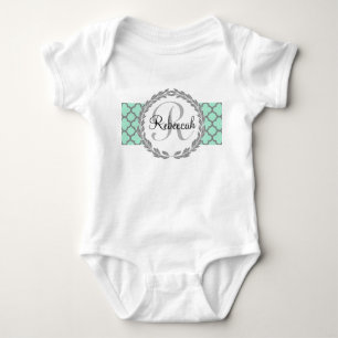 Mint Green Pretty Monogram Baby Bodysuit