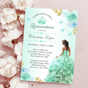 Mint Green Princess Dress Quinceañera Birthday Invitation
