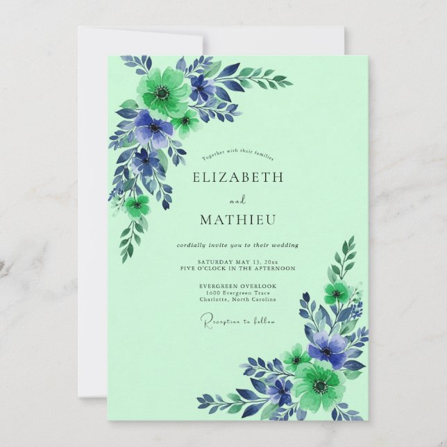 Mint Green Pristine Botanical Wedding Invitation (Front)
