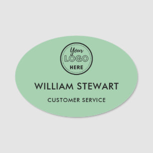 Mint Green Professional Logo Oval Employee Staff Name Tag