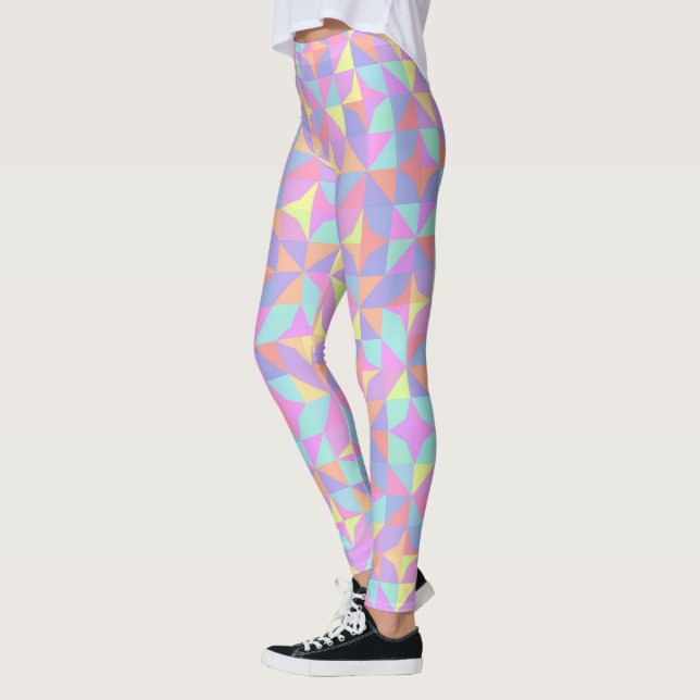 Mint Green Purple Blue Pink Midcentury Pattern Leggings (Left)