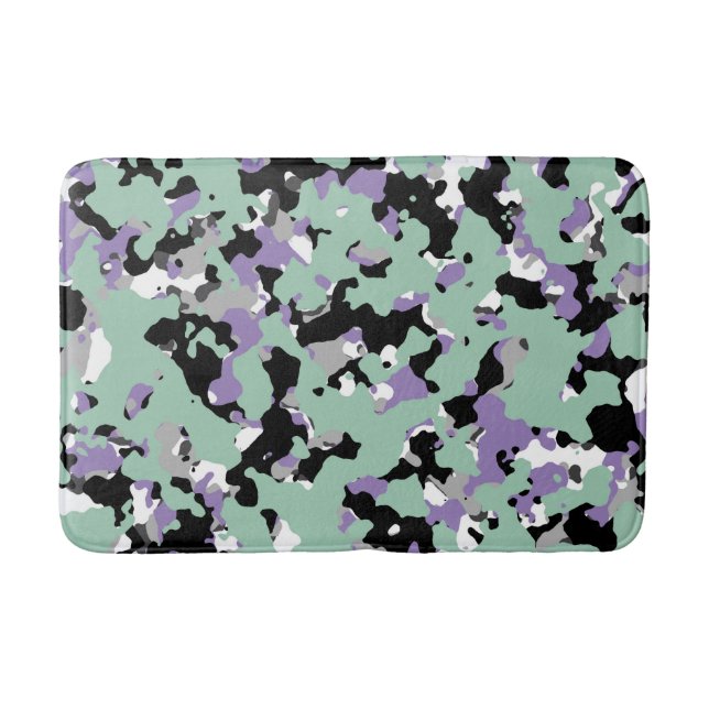 Mint Green & Purple Camouflage Camo Print Bath Mat (Front)
