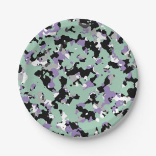 Mint Green & Purple Camouflage Camo Print Party Paper Plate