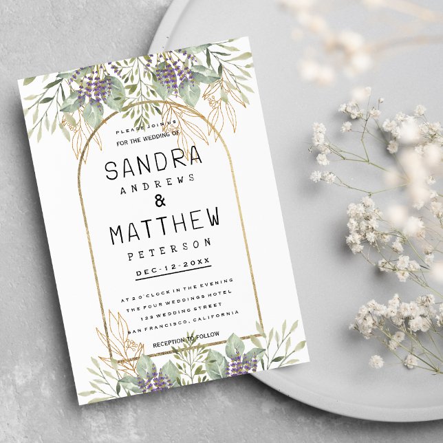 Mint green purple gold glitter floral Wedding Invitation (Mint green purple gold glitter floral Wedding )