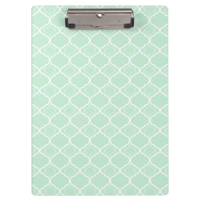 Mint Green Quatrefoil Geometric Pattern Clipboard (Front)