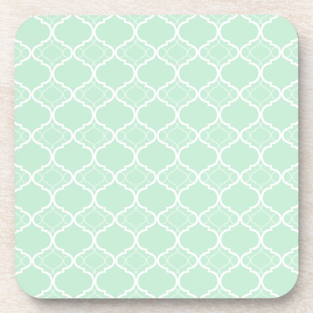 Mint Green Quatrefoil Geometric Pattern Coaster (Front)