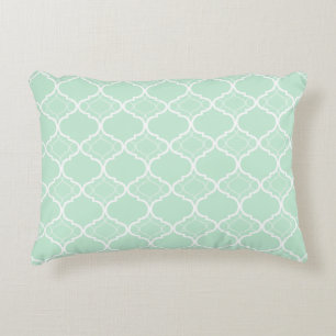 Mint Green Quatrefoil Geometric Pattern Decorative Pillow