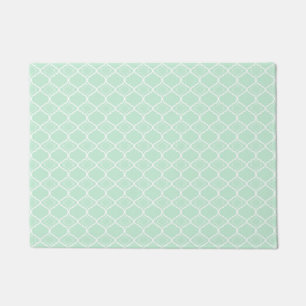 Mint Green Quatrefoil Geometric Pattern Doormat