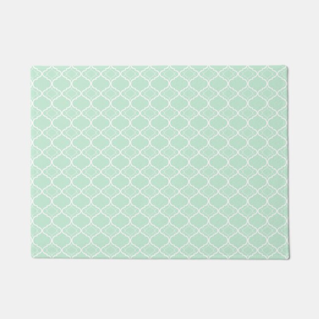 Mint Green Quatrefoil Geometric Pattern Doormat (Front)