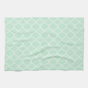 Mint Green Quatrefoil Geometric Pattern Kitchen Towel