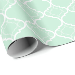 Mint Green Quatrefoil Geometric Pattern Wrapping Paper