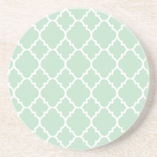 Mint Green Quatrefoil Moroccan Pattern Coaster
