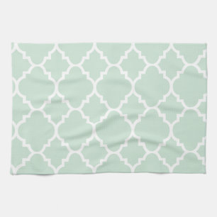 Mint Green Quatrefoil Moroccan Pattern Kitchen Towel