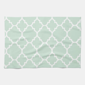 Mint Green Quatrefoil Moroccan Pattern Kitchen Towel