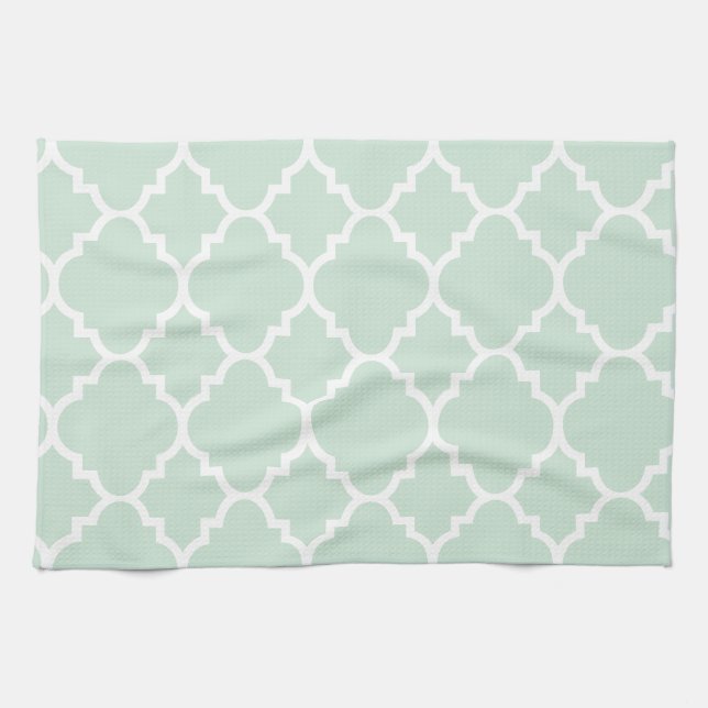 Mint Green Quatrefoil Moroccan Pattern Kitchen Towel (Horizontal)