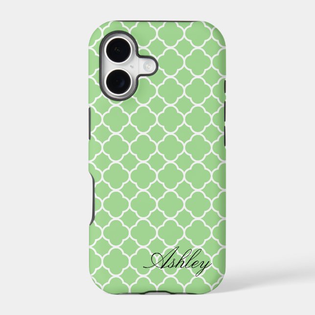 Mint Green Quatrefoil Pattern Monogram (Back)