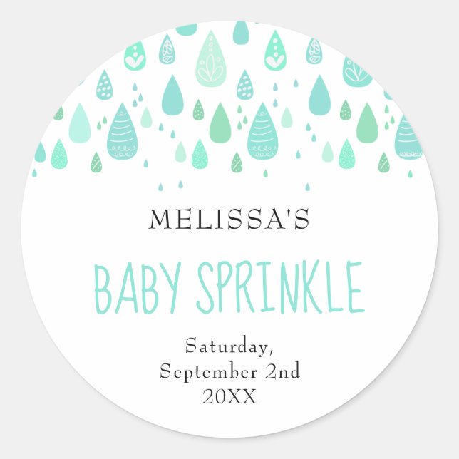 Mint green raindrops baby sprinkle classic round sticker (Front)