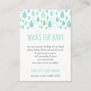 Mint Green Raindrops Book Request Baby Shower Enclosure Card
