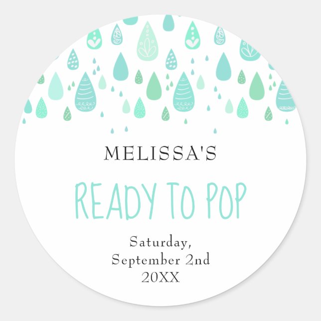 Mint green raindrops Ready to Pop Classic Round Sticker (Front)