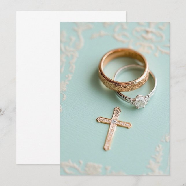 Mint green religious wedding invitation (Front/Back)