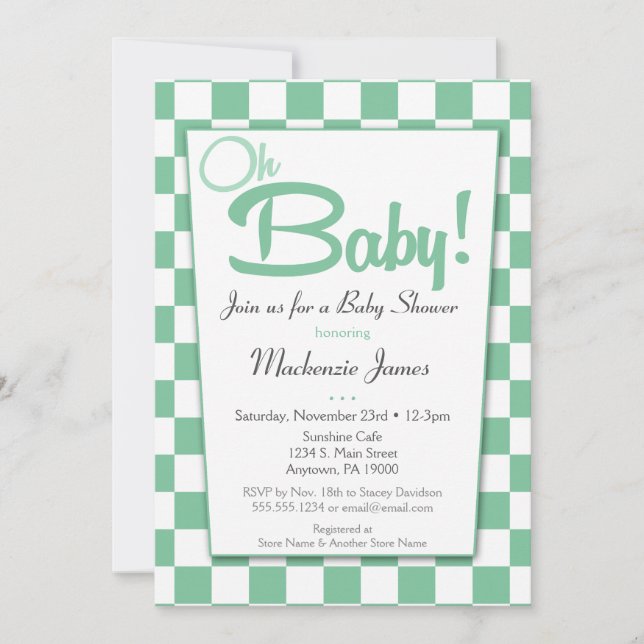 Mint Green Retro 50s Diner Baby Shower Invitation (Front)