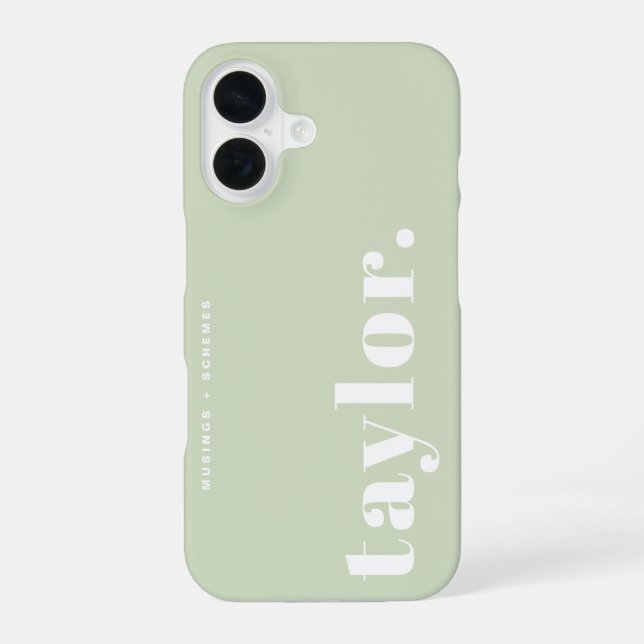 Mint Green Retro Typography Personalized iPhone 16 Case (Back)