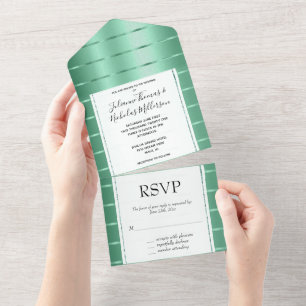Mint Green Ribbon Wedding All In One Invitation