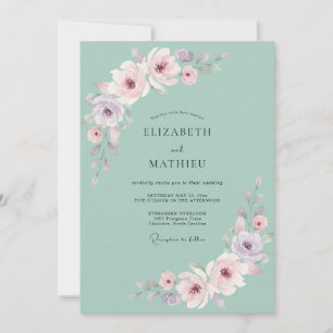 Mint Green Romantic Watercolor Wedding Invitation