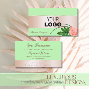 Mint Green Rose Gold Decor Cute Flower with Logo Business Card