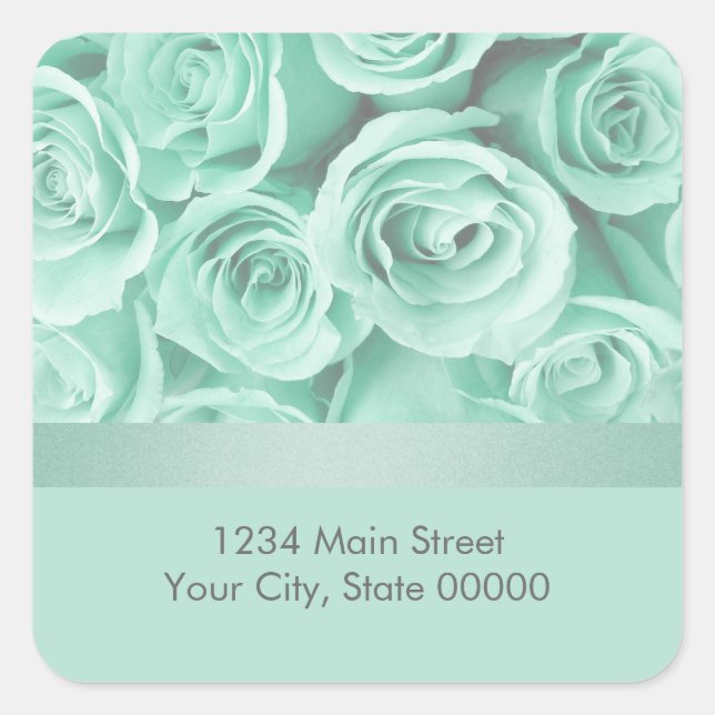 Mint Green Roses Return Address Envelope Seal (Front)