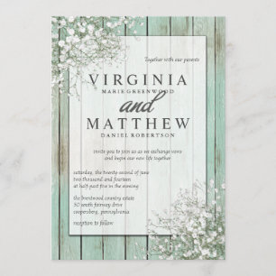 Mint Green Rustic Baby's Breath Faire-part de mari