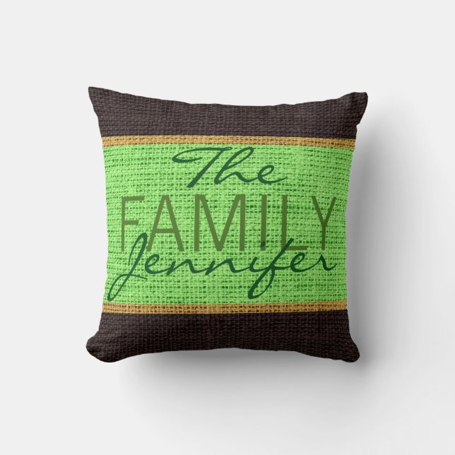 Mint Green Rustic Burlap Monogram Throw Pillow (Front)