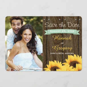 MINT GREEN RUSTIC SUNFLOWER SAVE THE DATE CARD
