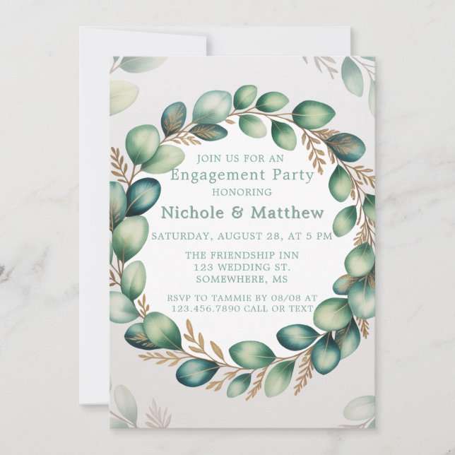 Mint Green & Sage Eucalyptus Engagement Party Invitation (Front)